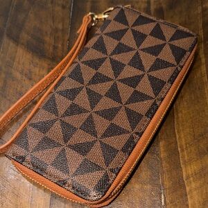 Geometric Patterned Wallet with Wrist Strap